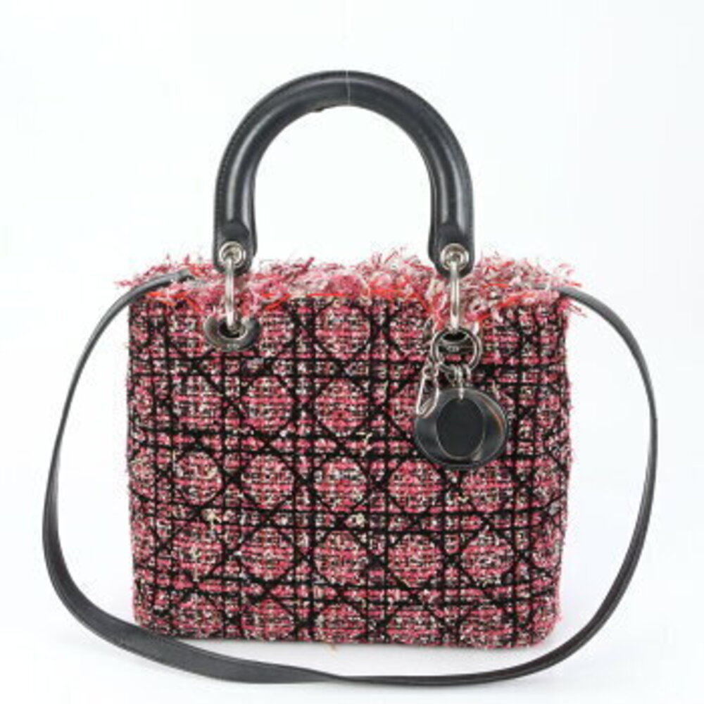 Christian Dior Cannage Lady Tweed Leather Crossbody Bag